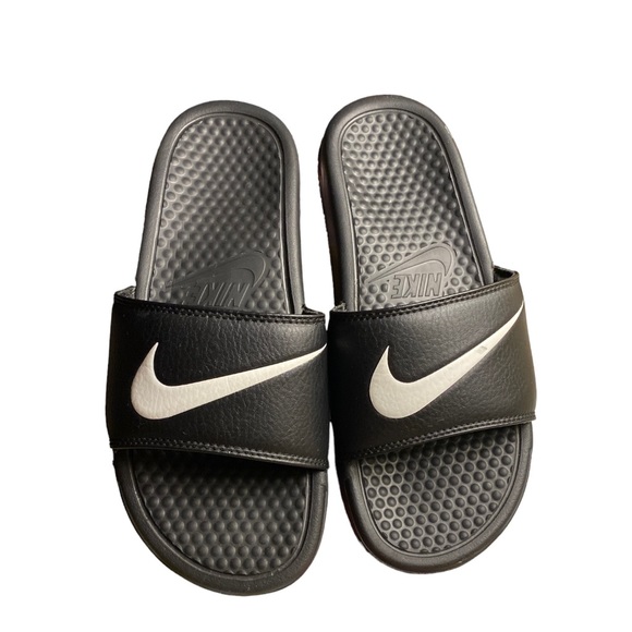 Nike Other - NIKE* Men’s Benassi Swoosh Slide Slip-op Sandals Black White Size 8